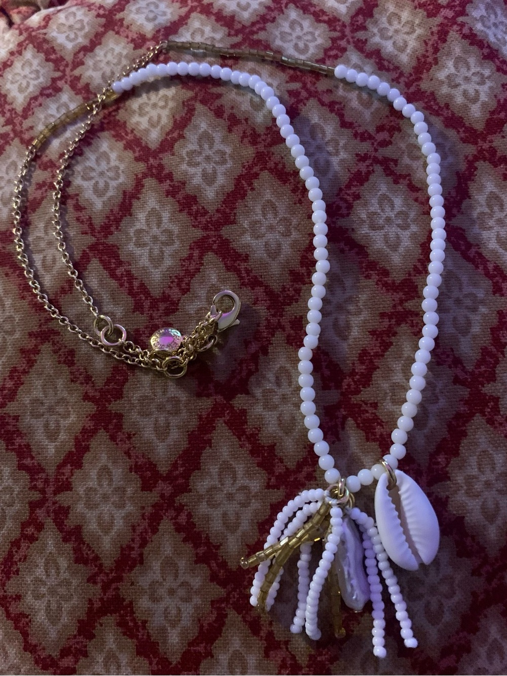 J. Crew White Beaded Shell Charm Necklace with Gold Accents